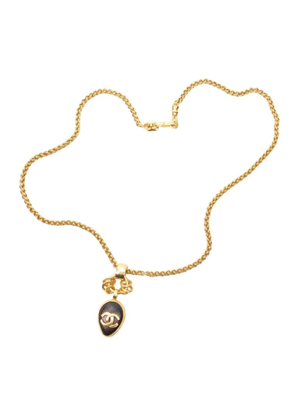 Chanel CC Oval Stone Pendant Brown Gold Plated Necklace